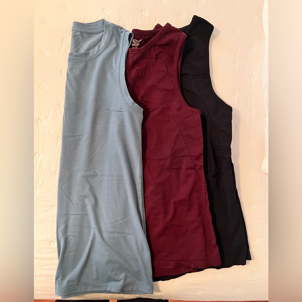 Athleta Women's athletic Sleeveless Tops - Blue, Burgundy and Black